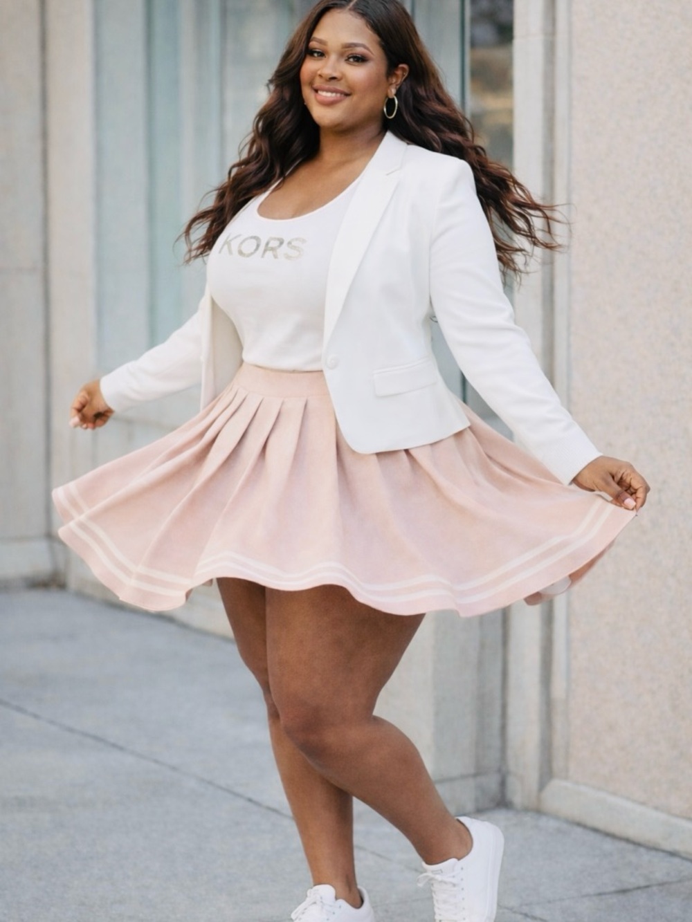 Michael Kors Blush Pleated Skater Skirt - Picture 3 of 7